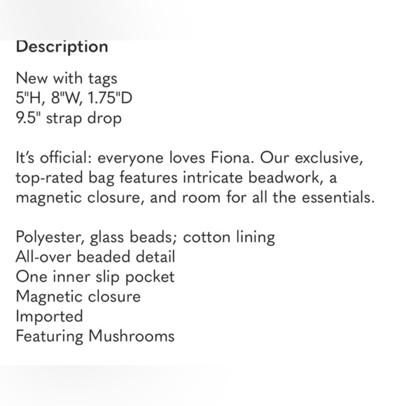 Anthropologie The Fiona Beaded Bag: Food & Drink Edition Mushroom NWT - Picture 3 of 16